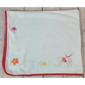 Gymboree Donkey Floral Baby Blanket White Red Orange 34" x 29" 2006 Cotton FLAW
